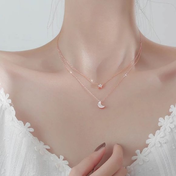 Jewelry - New Sterling Silver Layered Star & Moon Necklace